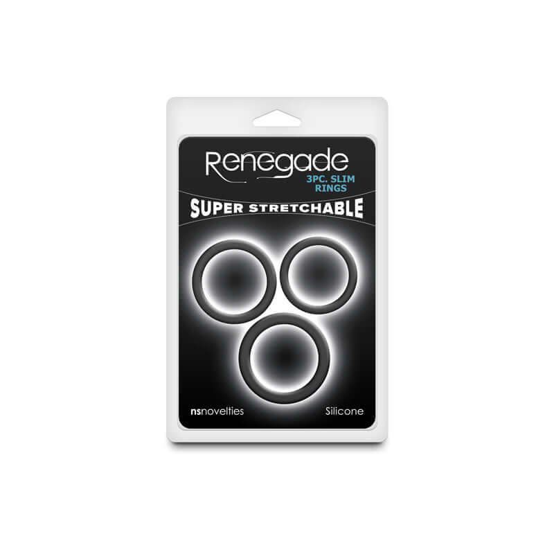 Renegade 3pc Slim Rings - Black - Black Cock Rings - Set of 3 Sizes