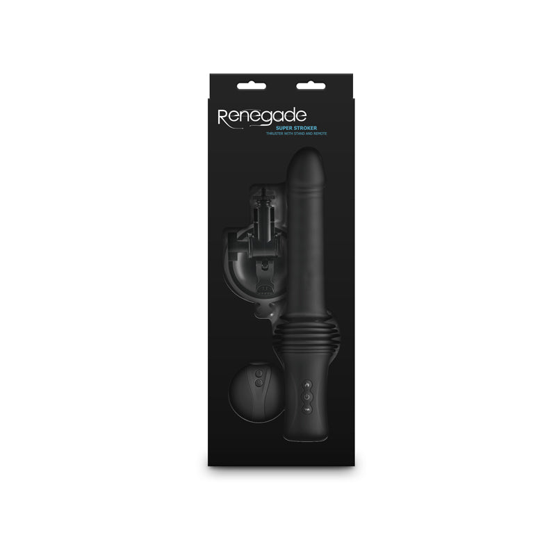 Renegade Super Stroker - Black 36.8 cm Thrusting Vibrator with Remote Control & Stand