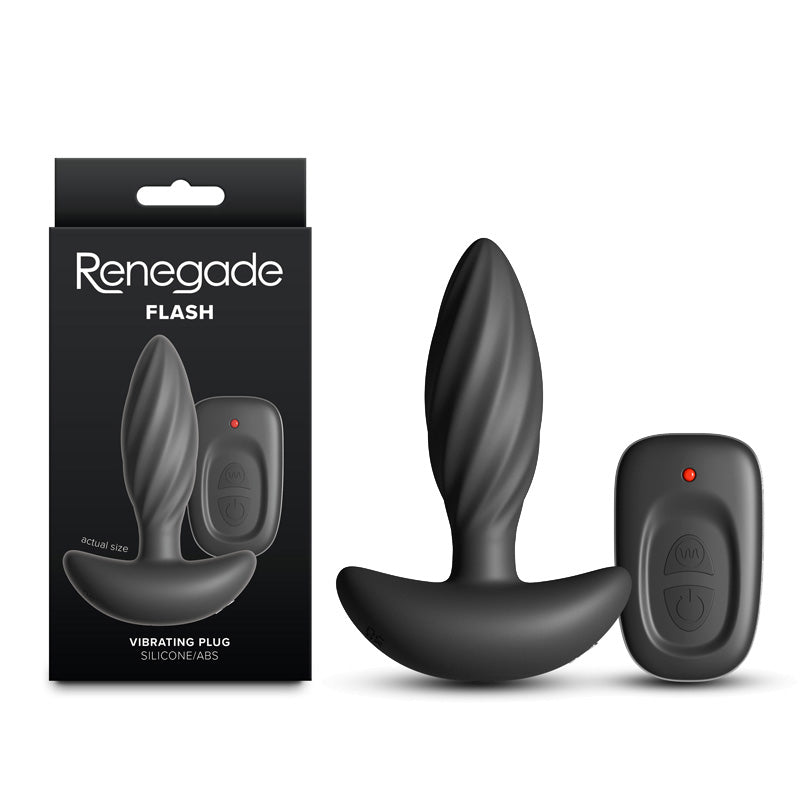Renegade Flash - Black - Black 10.3 cm USB Rechargeable Vibrating Butt Plug