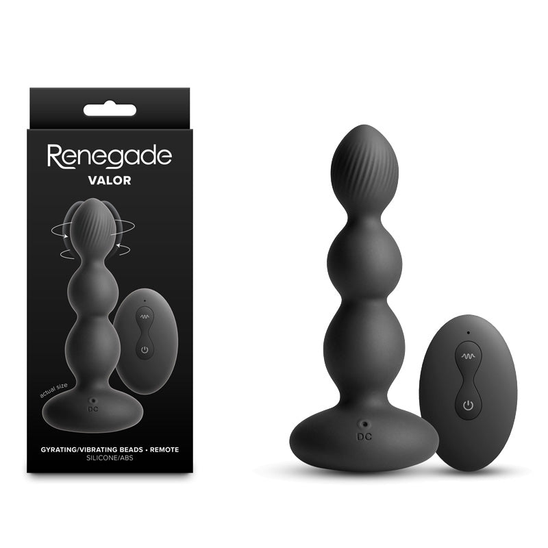 Renegade Valor - Black - Black 13.7 cm USB Rechargeable Vibrating Anal Beads with Wireless Remote