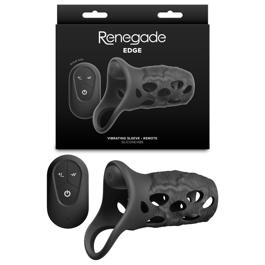 Renegade Edge - Black - Black USB Rechargeable Vibrating Penis Sleeve with Wireless Remote
