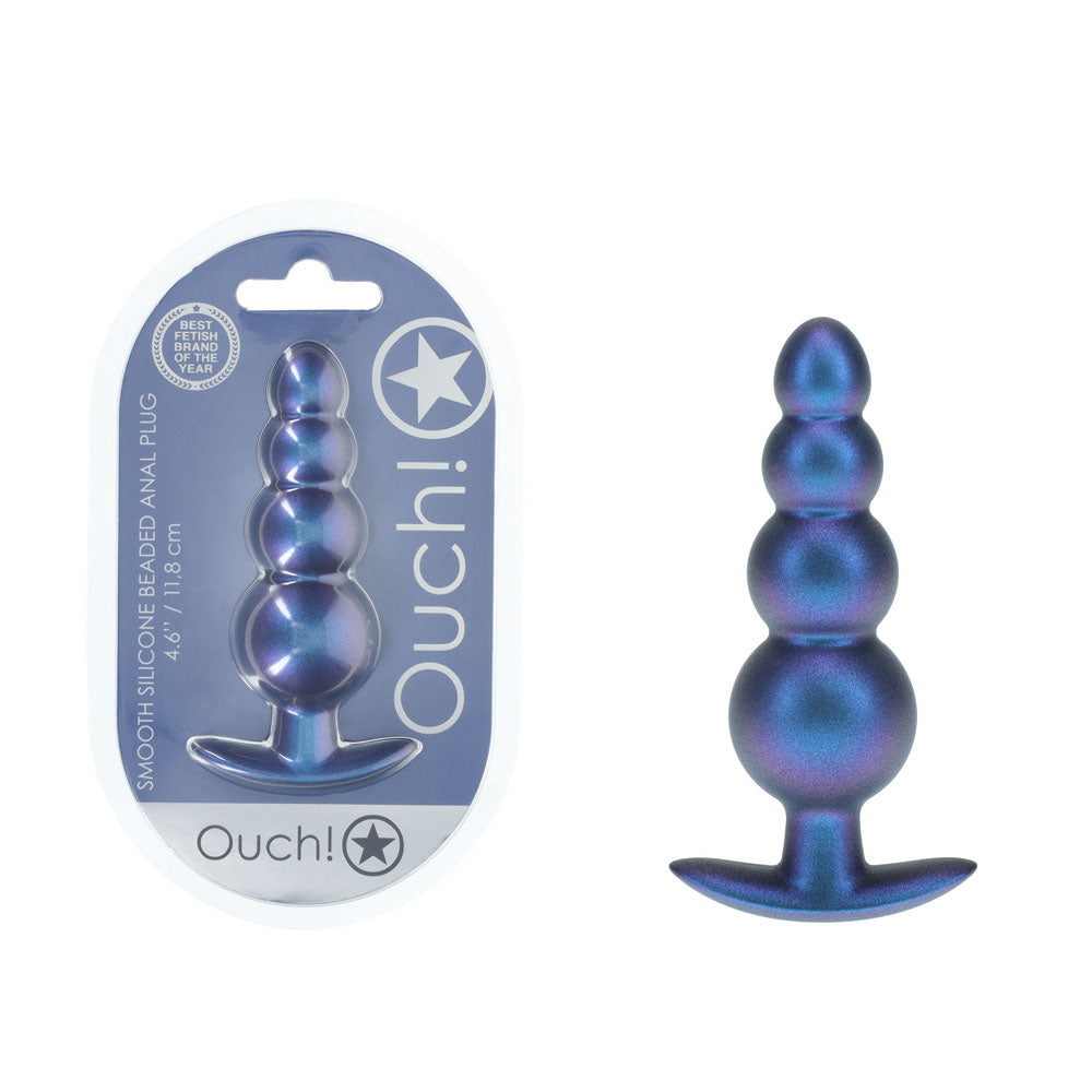 OUCH! Beaded Anal Plug Metallic Blue 11.7 cm Butt Plug