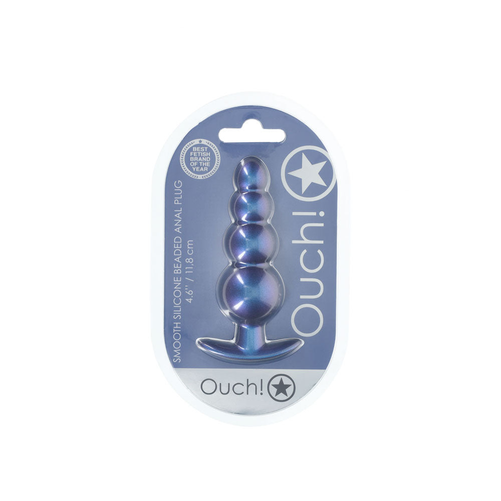 OUCH! Beaded Anal Plug Metallic Blue 11.7 cm Butt Plug