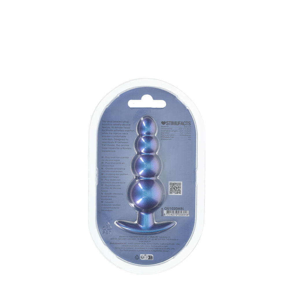 OUCH! Beaded Anal Plug Metallic Blue 11.7 cm Butt Plug