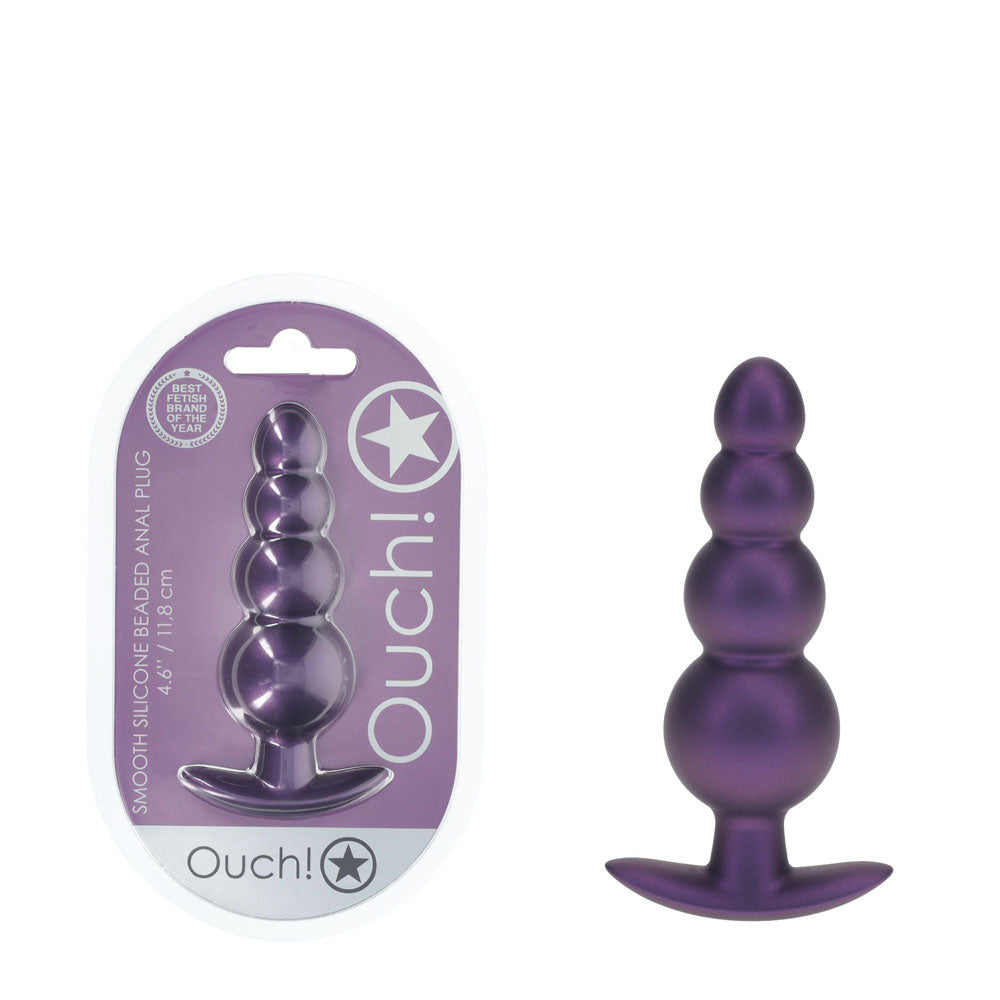 OUCH! Beaded Anal Plug Metallic Purple 11.7 cm Butt Plug