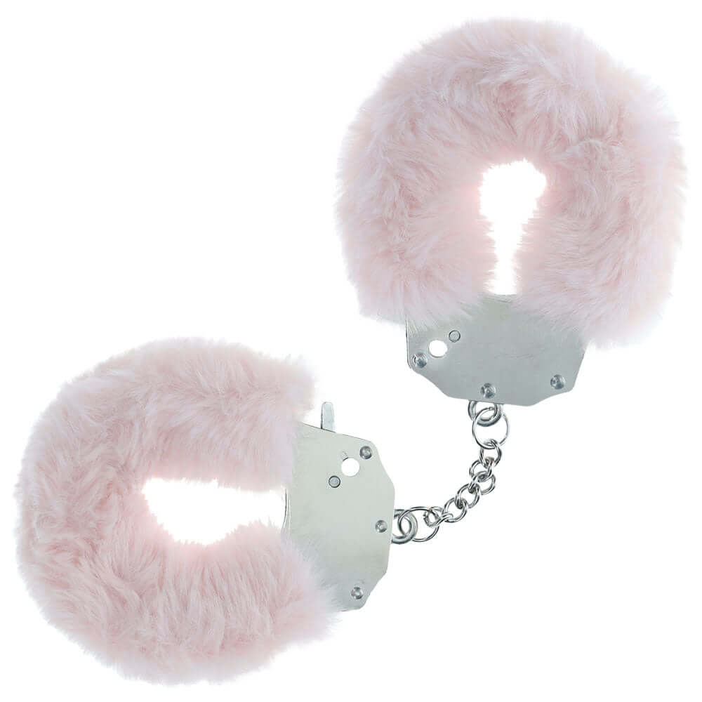 OUCH! Heavy-Duty Fluffy Cuffs - Powder Pink - Powder Pink Fluffy Restraints