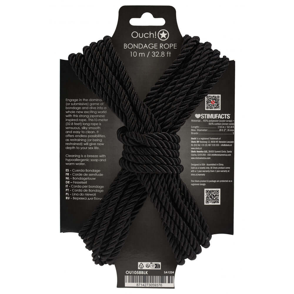 OUCH! Bondage Rope - 10 M - Black - Black Nylon Bondage Rope - 10 metre Length