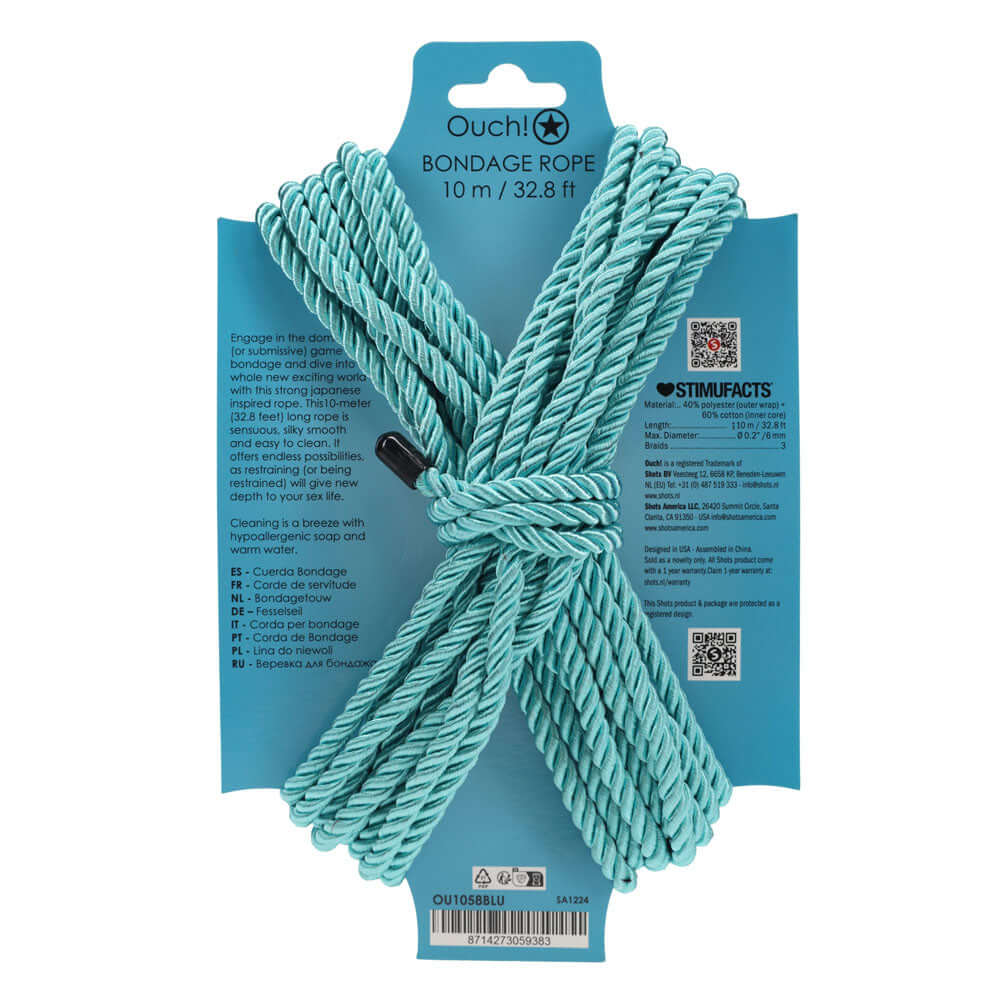 OUCH! Bondage Rope - 10 M - Blue - Blue Nylon Bondage Rope - 10 metre Length
