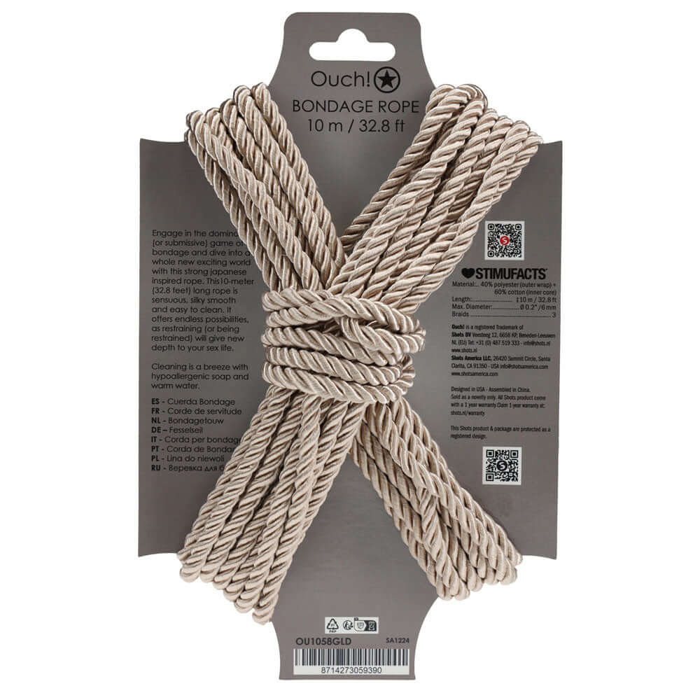 OUCH! Bondage Rope - 10 M - Gold - Gold Nylon Bondage Rope - 10 metre Length