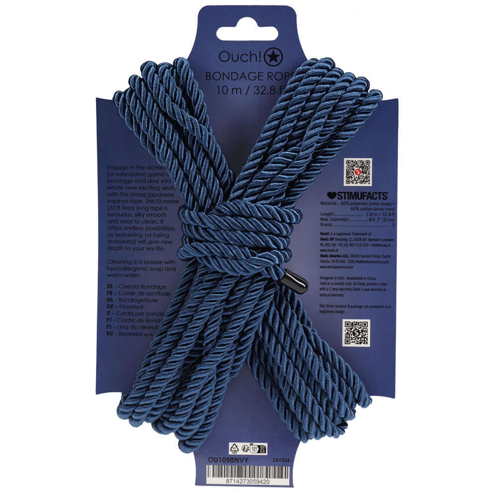 OUCH! Bondage Rope - 10 M - Navy Blue - Navy Blue Nylon Bondage Rope - 10 metre Length