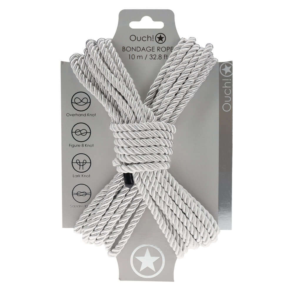 OUCH! Bondage Rope - 10 M - Silver - Silver Nylon Bondage Rope - 10 metre Length