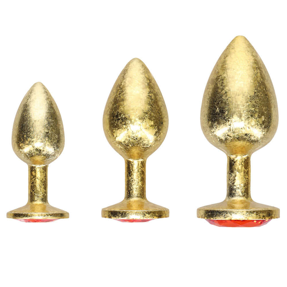 OUCH! Milan Collection - Metal Anal Plug Set - Gold - Gold Butt Plugs with Gem Bases - Set of 3 Sizes