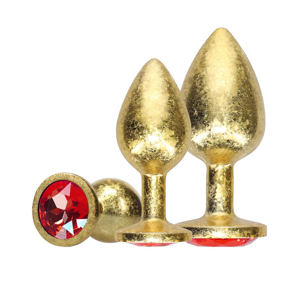 OUCH! Milan Collection - Metal Anal Plug Set - Gold - Gold Butt Plugs with Gem Bases - Set of 3 Sizes