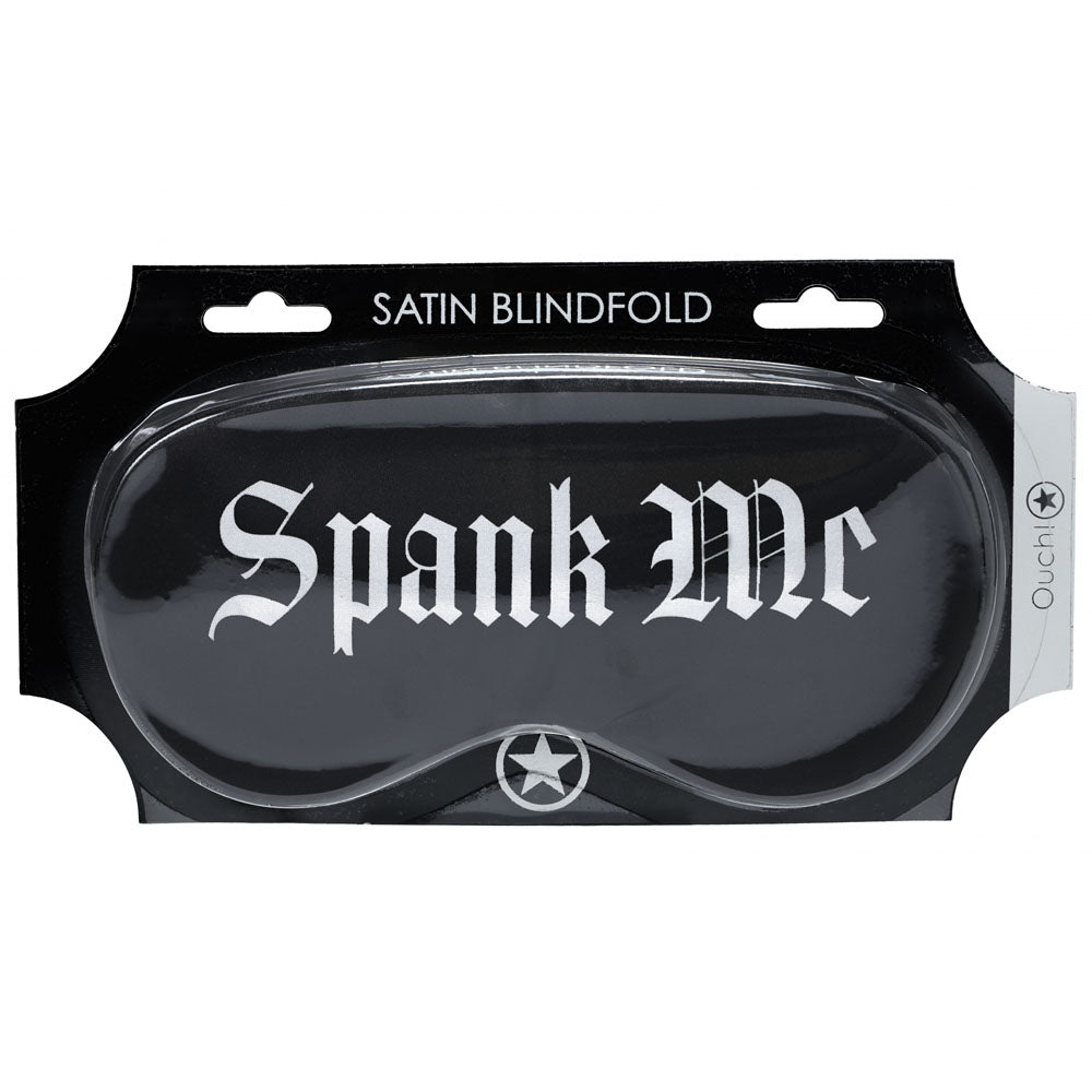 OUCH! Satin Mask - Spank Me - Black Printed Eye Mask