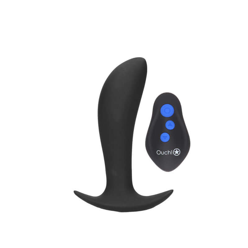 OUCH! e-Stim & Vibrating Butt Plug with Wireless Remote - Black 12.3 cm USB Rechargeable Vibrating Butt Plug with e-Stim