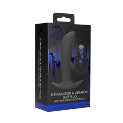 OUCH! e-Stim & Vibrating Butt Plug with Wireless Remote - Black 12.3 cm USB Rechargeable Vibrating Butt Plug with e-Stim
