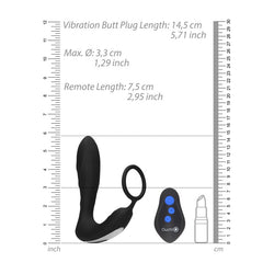 OUCH! E-stim & Vibrating Butt Plug Cock Ring - Black USB Rechargeable Vibrating Butt Plug & Cock Ring with e-Stim