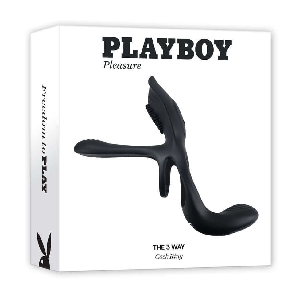Playboy Pleasure The 3 Way - Black USB Rechargeable Vibrating Cock Ring with Wireless Remote