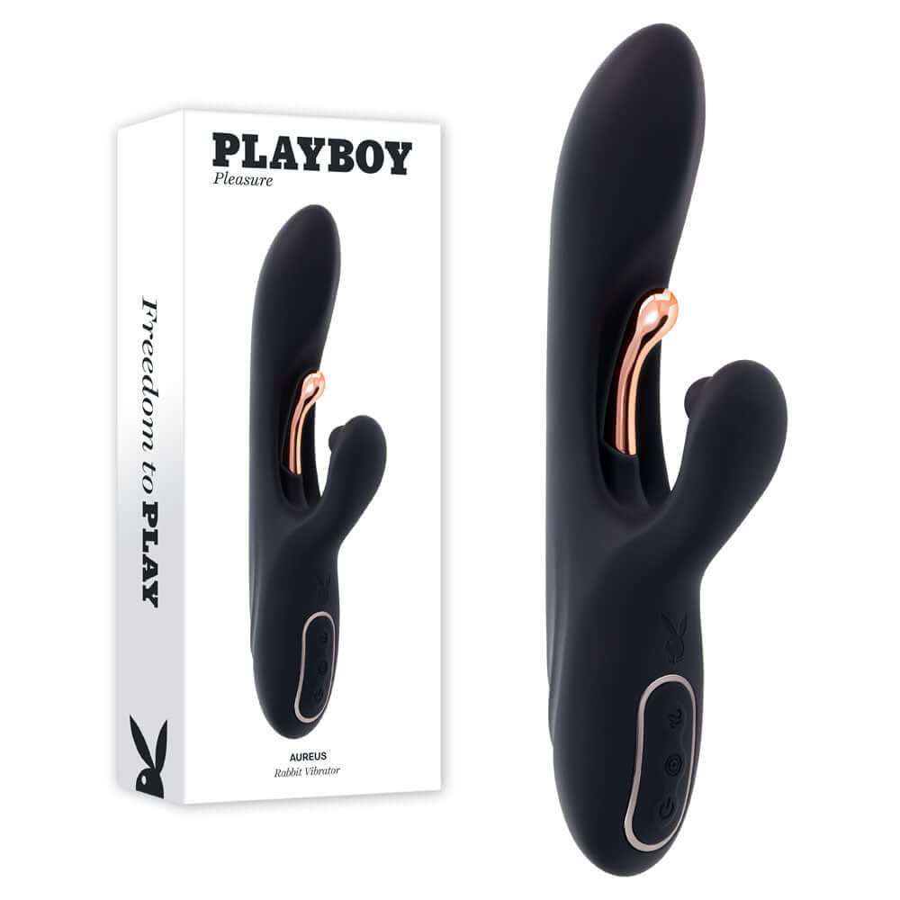 Playboy Pleasure AUREUS - Black 22.7 cm USB Rechargeable Rabbit Vibrator with Internal Flicker
