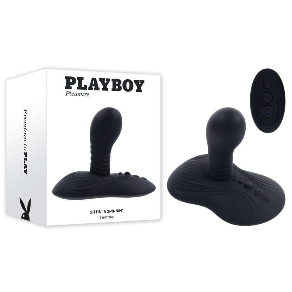 Playboy Pleasure SITTIN & SPINNIN - Black USB Rechargeable Spinning Vibrator & Grinder Pad with Remote