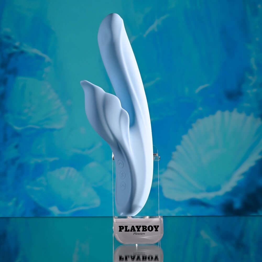 Playboy Pleasure IN BLOOM - Blue 23.5 cm USB Rechargeable Thrusting Tapping & Heating Dual Vibrator