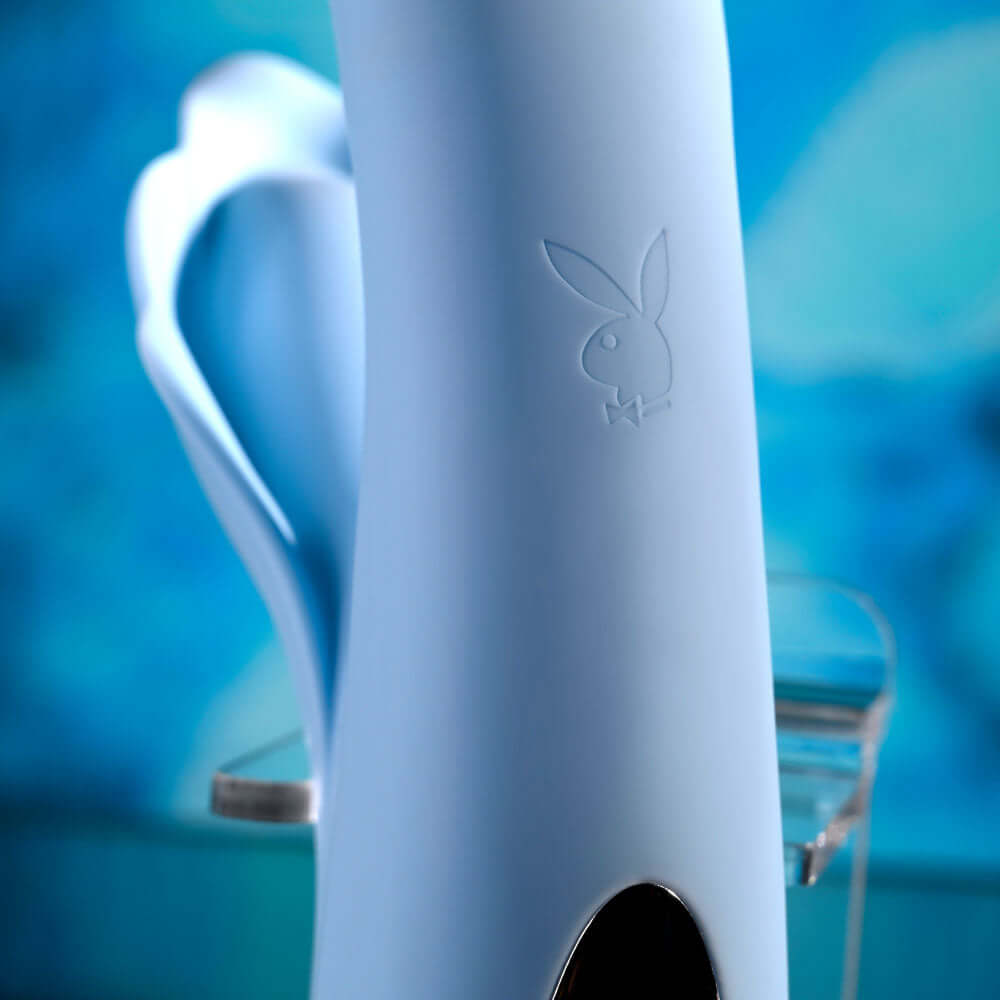 Playboy Pleasure IN BLOOM - Blue 23.5 cm USB Rechargeable Thrusting Tapping & Heating Dual Vibrator