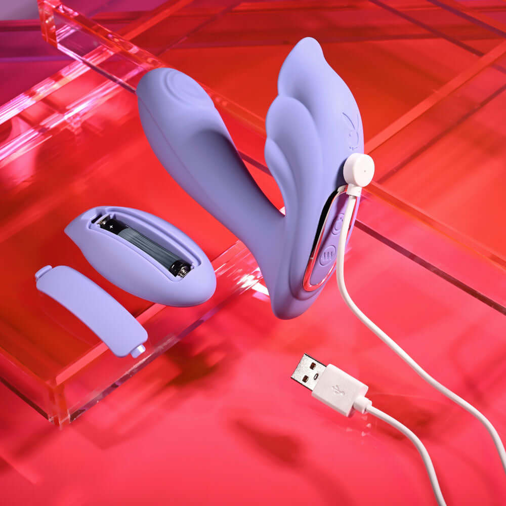 Playboy Pleasure LILAC FANTASY - Purple 13.5 cm USB Rechargeable Tapping Vibrator with Remote