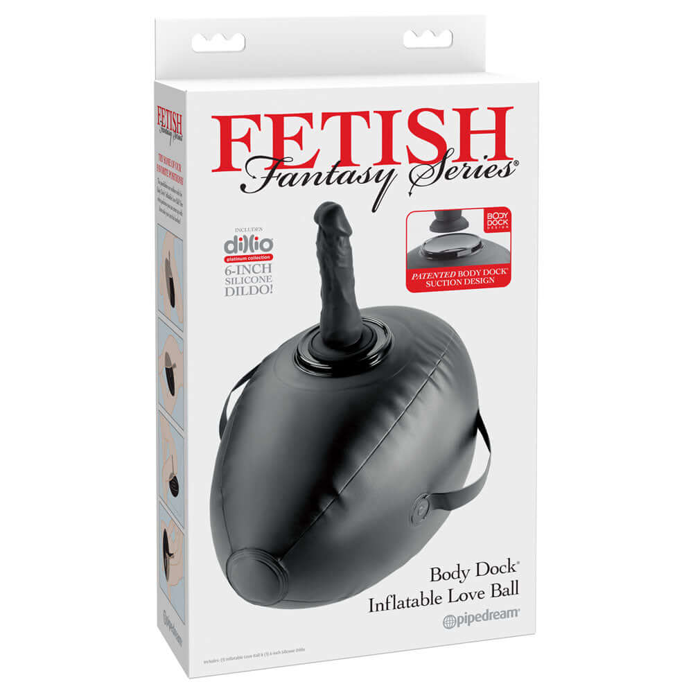 Fetish Fantasy Series Body Dock Inflatable Love Ball - Black Inflatable Cushion with Black 15.2 cm Dildo