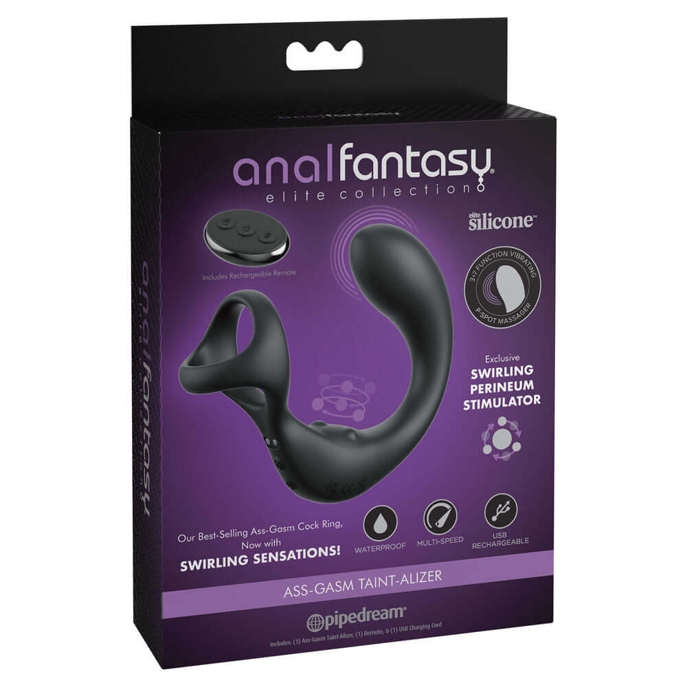 Anal Fantasy Elite Ass-Gasm Taint-alizer - Black USB Rechargeable Prostate Massage with Cock Ring