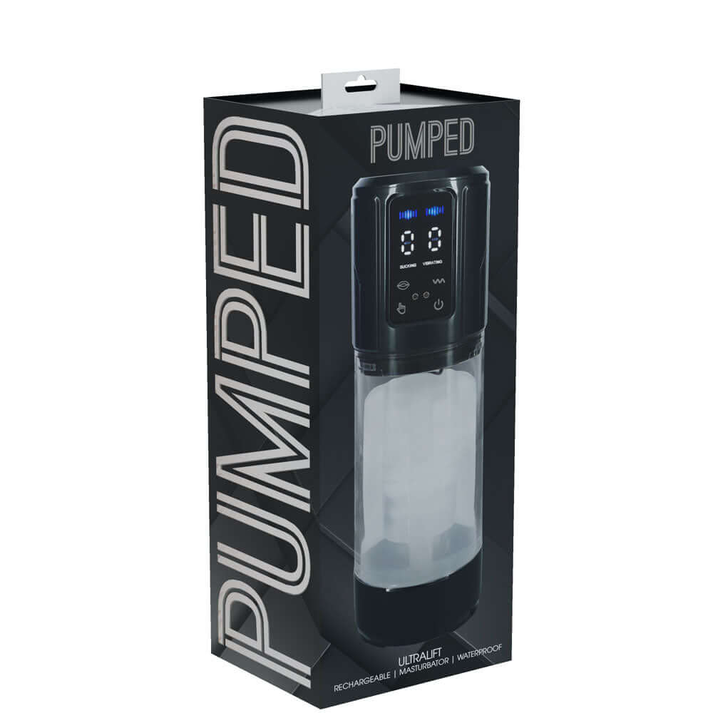 PUMPED UltraLift Automatic Masturbator - Gunmetal Grey/Clear USB Rechargeable Auto Masturbator