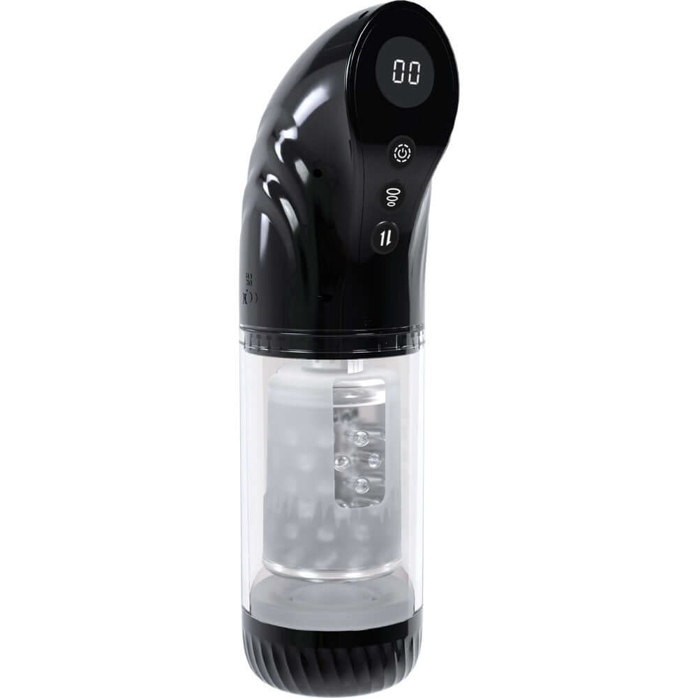PUMPED Strokemate - Black/Clear USB Rechargeable Sucking Rotating and Thrusting Auto Masturbator