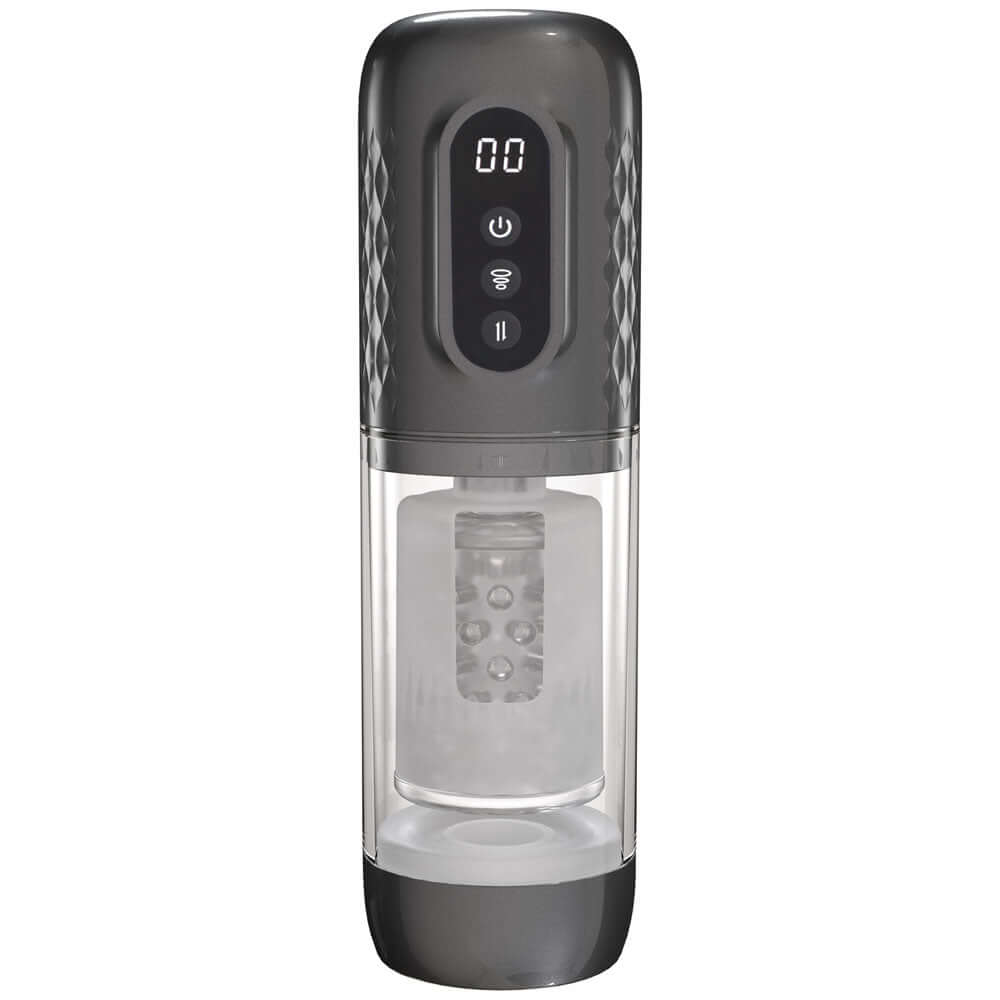 PUMPED Vortex - Gunmetal - Gunmetal Grey/Clear USB Rechargeable Sucking Rotating and Thrusting Auto Masturbator