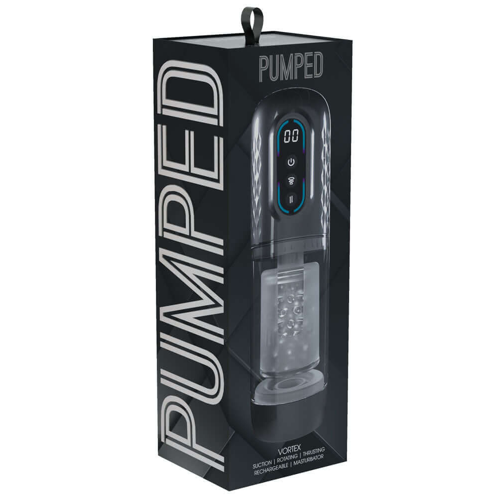 PUMPED Vortex - Gunmetal - Gunmetal Grey/Clear USB Rechargeable Sucking Rotating and Thrusting Auto Masturbator