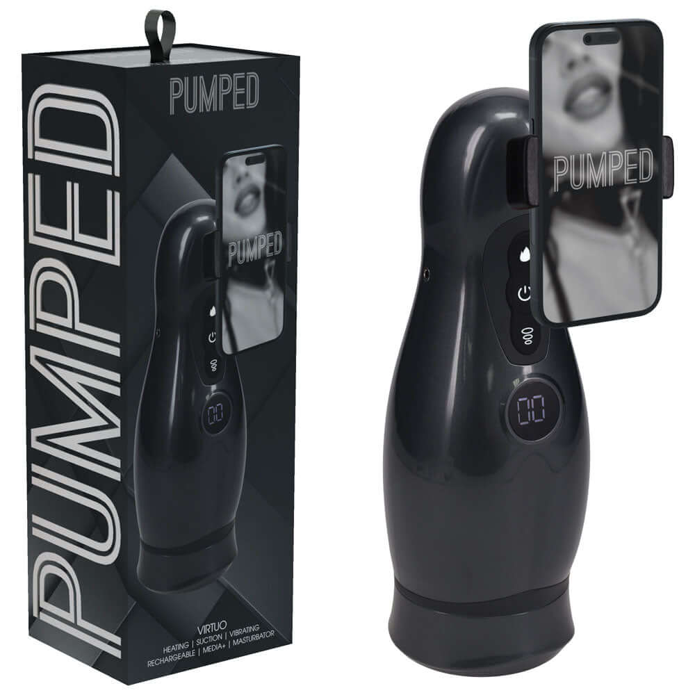 PUMPED Virtuo - Gunmetal - Gunmetal Grey/Clear USB Rechargeable Sucking And Vibrating Auto Masturbator