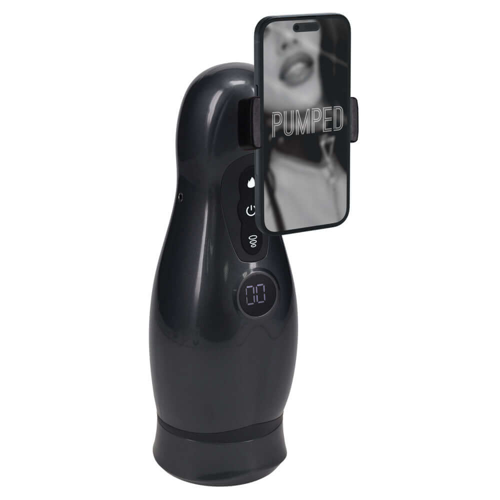 PUMPED Virtuo - Gunmetal - Gunmetal Grey/Clear USB Rechargeable Sucking And Vibrating Auto Masturbator