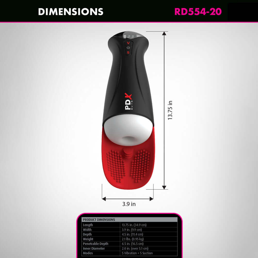 PDX Elite Fap-O-Matic Pro XL - White/Red - White USB Rechargeable Auto Stroker