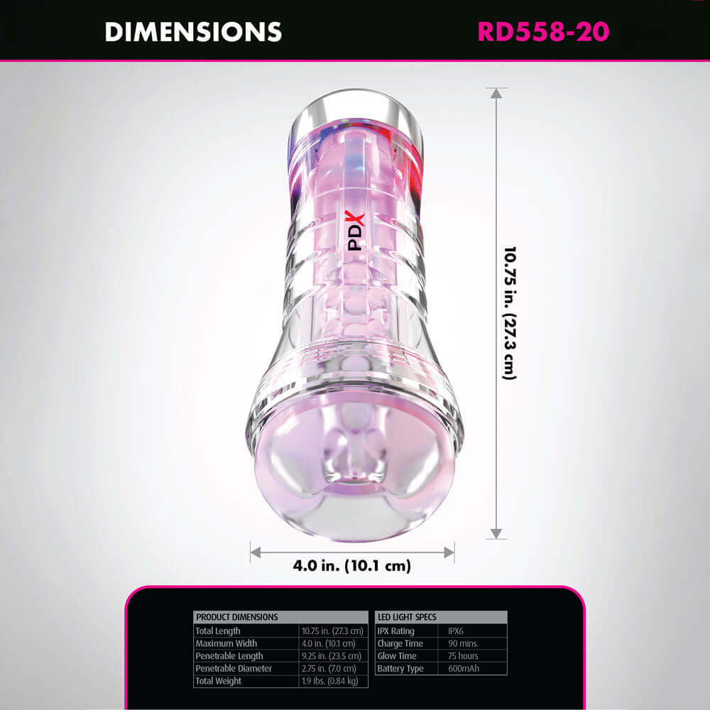 PDX Elite ViewTube XXL LED Stroker - Clear Stroker with LED Lights