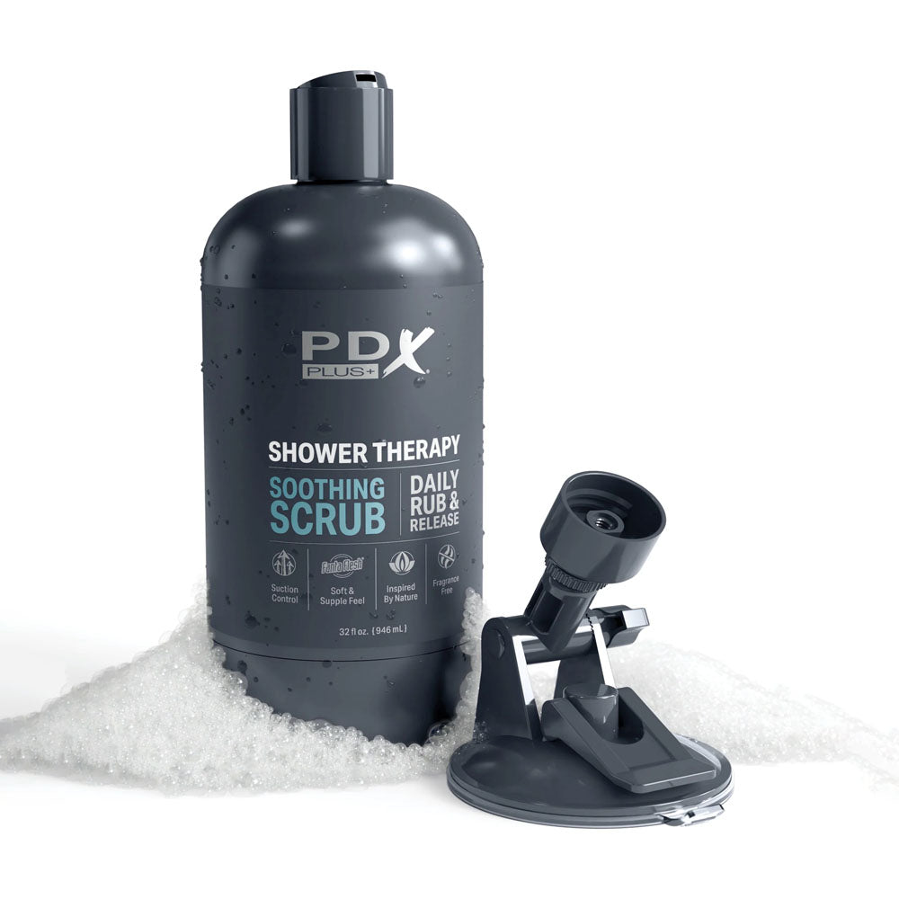 PDX Plus Shower Therapy - Soothing Scrub - Flesh Discreet Vagina Stroker with Suction Base