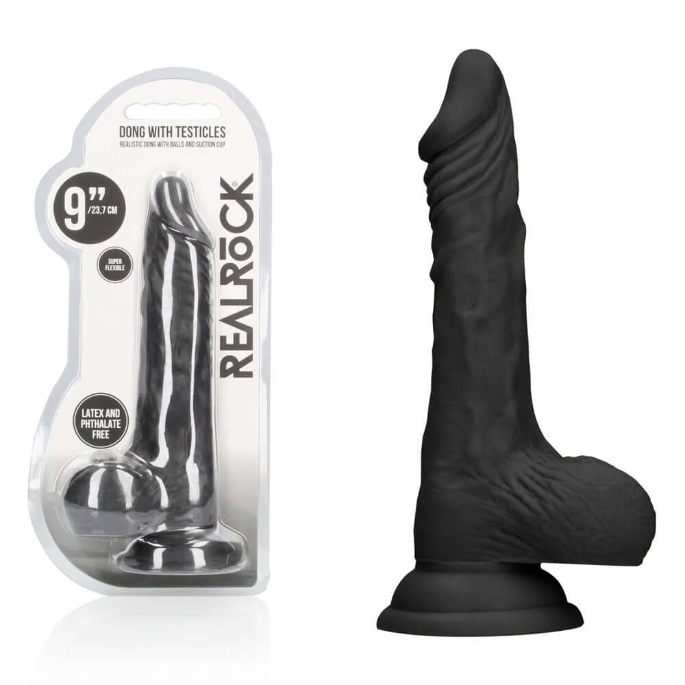 REALROCK 9'' Realistic Dong with Balls - Black - Black 22.9 cm Dong