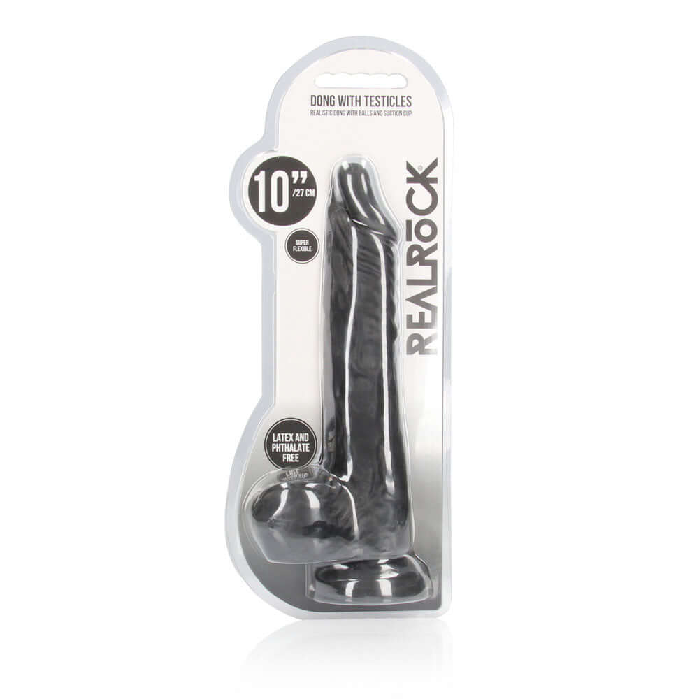 REALROCK 10'' Realistic Dong with Balls - Black - Black 25.4 cm Dong