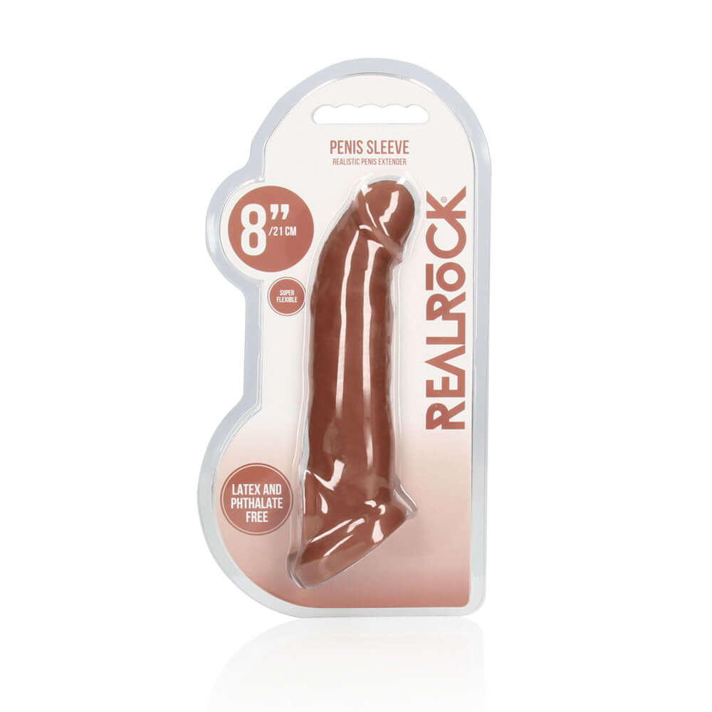 REALROCK 8'' Realistic Penis Extender with Rings - Tan - Tan 20.3 cm Penis Extension Sleeve