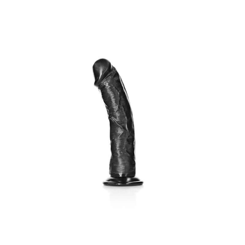 REALROCK Realistic Regular Curved Dildo with Suction Cup - 18 cm - Black 18 cm (7'') Dong