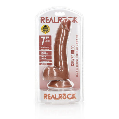 REALROCK Realistic Regular Curved Dong with Balls - 18 cm Tan