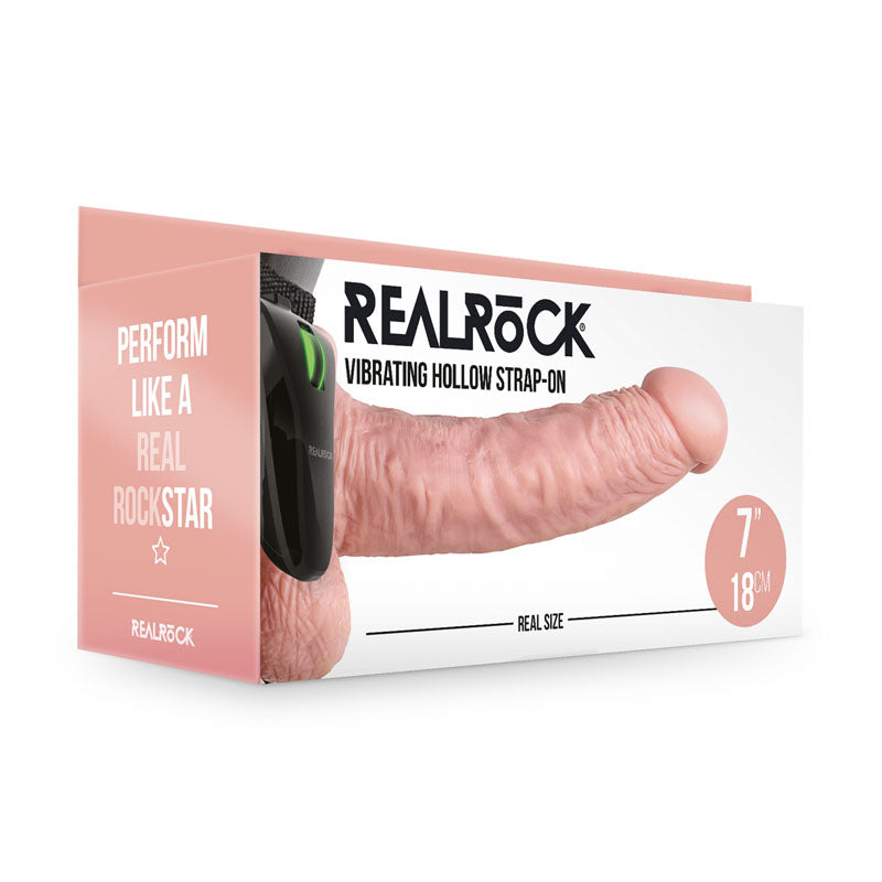 REALROCK Vibrating Hollow Strap on + Balls Flesh 18cm