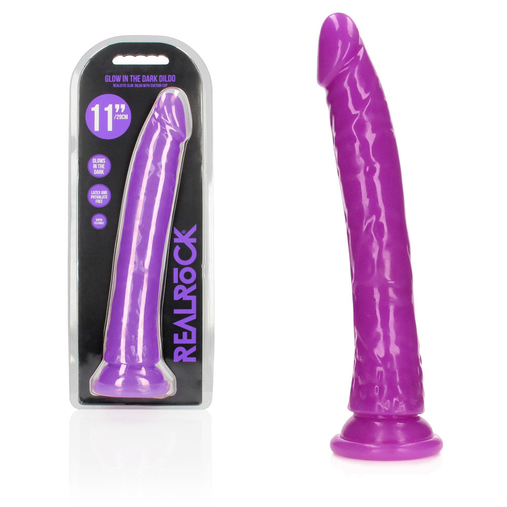 REALROCK 29 cm Slim Glow in the Dark Neon - Purple - Glow in Dark Purple 29 cm (11'') Dong