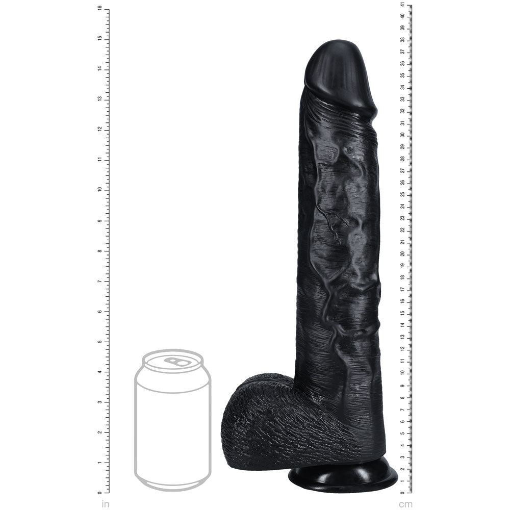 REALROCK 38cm Extra Long Dildo with Balls - Black - Black 38 cm (15'') Extra Long Dong