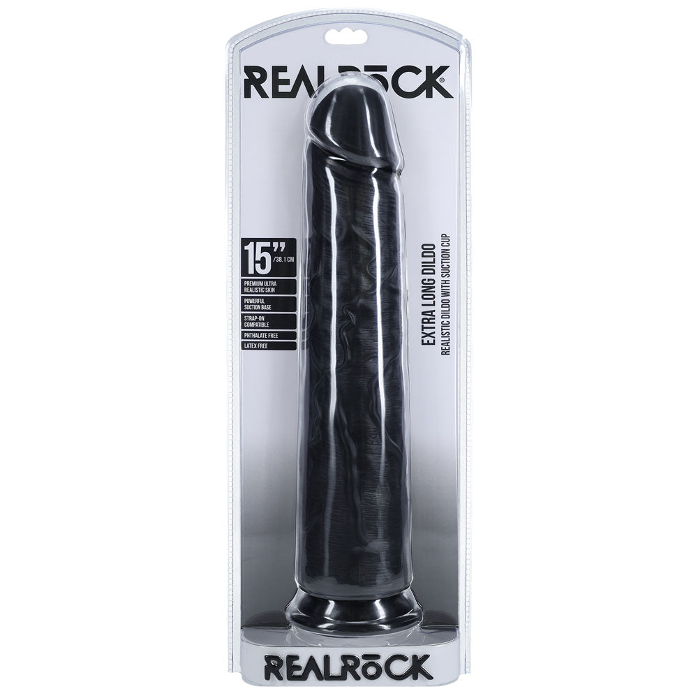 REALROCK 38cm Extra Long Dildo - Black - Black 38 cm (15'') Extra Long Dong