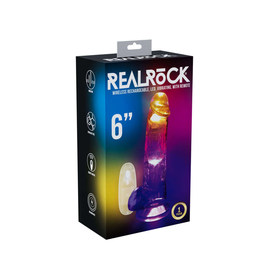REALROCK 6'' with Balls Wireless Rechargeable LED Vibrating Dong - Clear with LED 16.2 cm USB Rechargeable Vibrating Dong with Remote