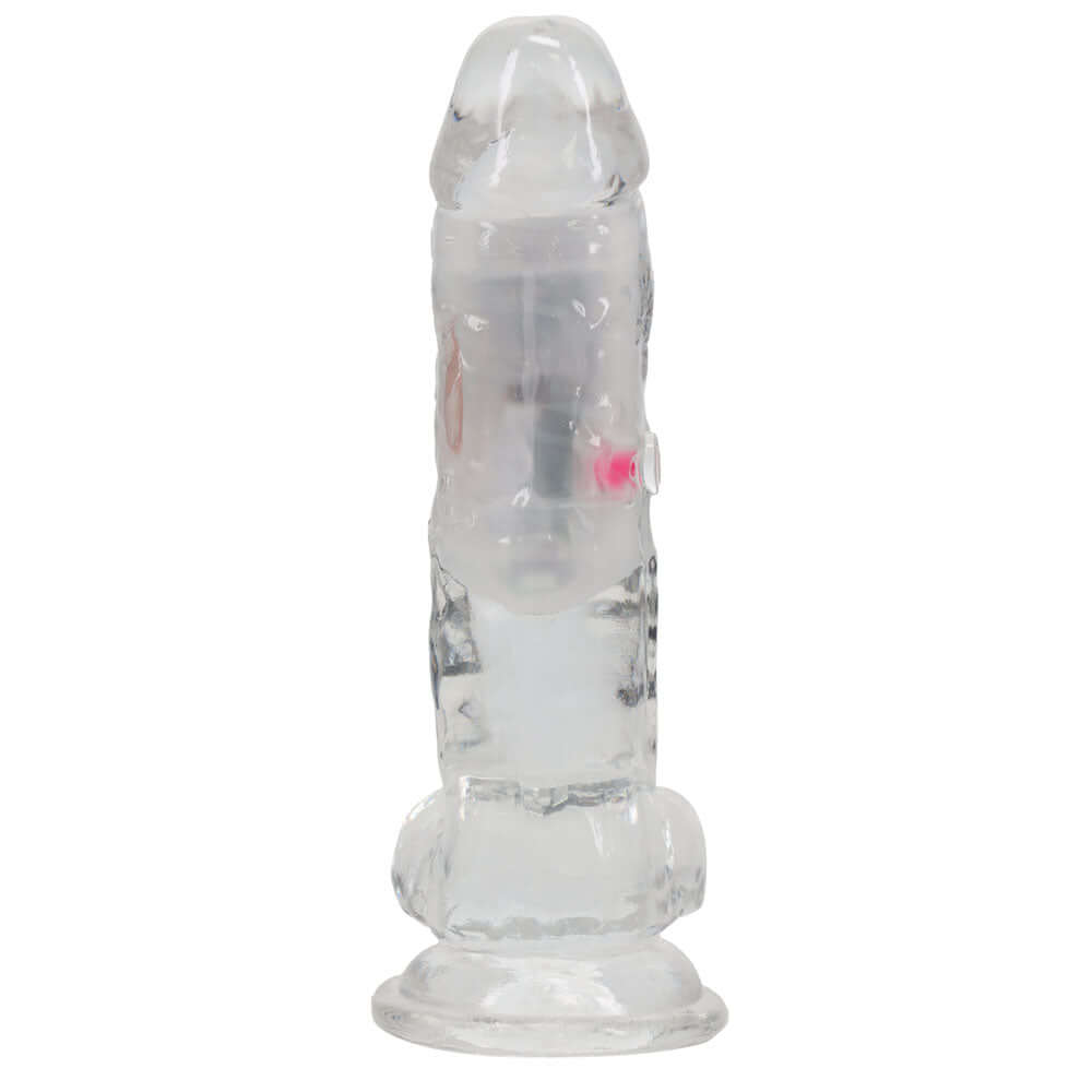 REALROCK 6'' with Balls Wireless Rechargeable LED Vibrating Dong - Clear with LED 16.2 cm USB Rechargeable Vibrating Dong with Remote
