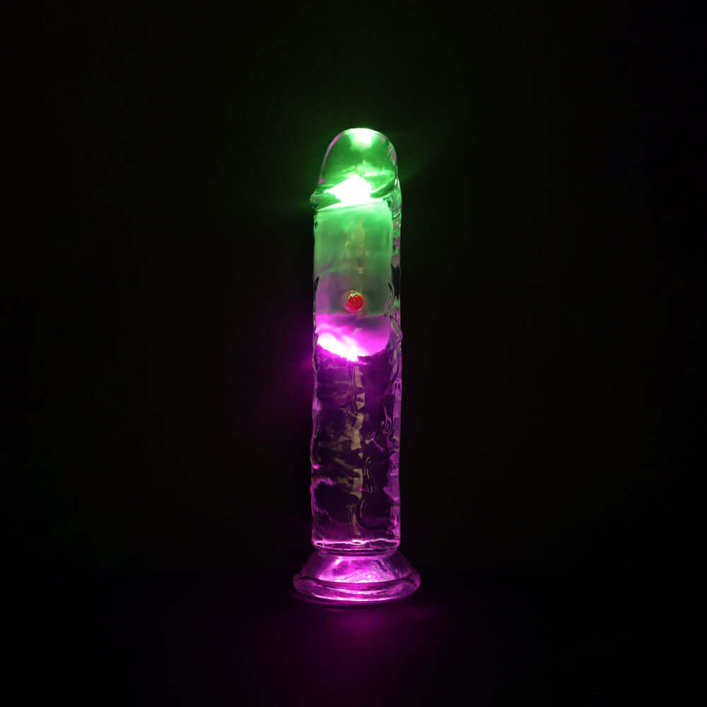REALROCK 7'' No Balls Wireless Rechargeable LED Vibrating Dong - Clear with LED 20 cm USB Rechargeable Vibrating Dong with Remote